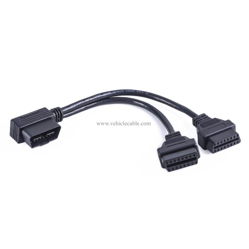WBLD Right Angle 1pcs Male to 2pcs Female OBD2 OBDii Splitter Y Cable Thick 24awg Wires for GPS Tracker & Diagnostic Tool & Code Reader