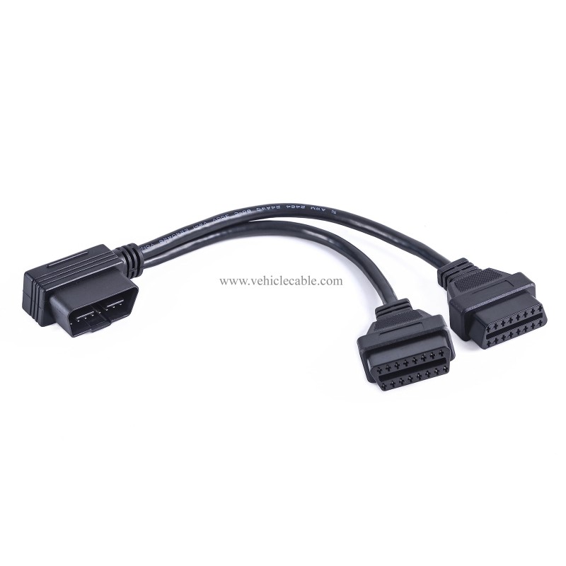 WBLD Right Angle 1pcs Male to 2pcs Female OBD2 OBDii Splitter Y Cable Thick 24awg Wires for GPS Tracker & Diagnostic Tool & Code Reader 
