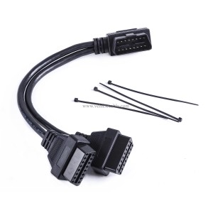 WBLD Right Angle 1pcs Male to 2pcs Female OBD2 OBDii Splitter Y Cable Thick 24awg Wires for GPS Tracker & Diagnostic Tool & Code Reader 