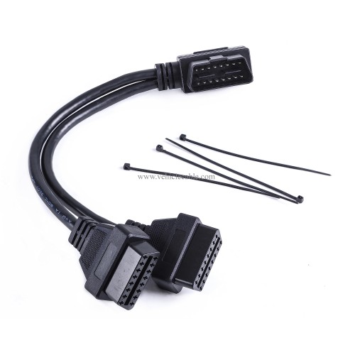 WBLD Right Angle 1pcs Male to 2pcs Female OBD2 OBDii Splitter Y Cable Thick 24awg Wires for GPS Tracker & Diagnostic Tool & Code Reader