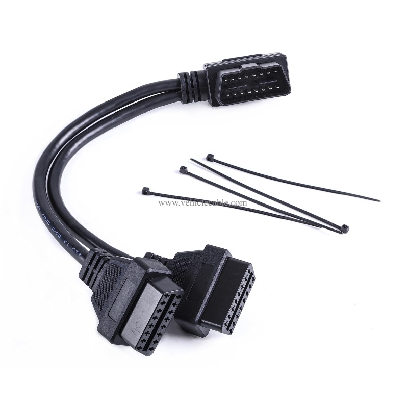 WBLD Right Angle 1pcs Male to 2pcs Female OBD2 OBDii Splitter Y Cable Thick 24awg Wires for GPS Tracker & Diagnostic Tool & Code Reader 