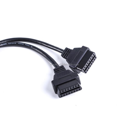 WBLD Right Angle 1pcs Male to 2pcs Female OBD2 OBDii Splitter Y Cable Thick 24awg Wires for GPS Tracker & Diagnostic Tool & Code Reader