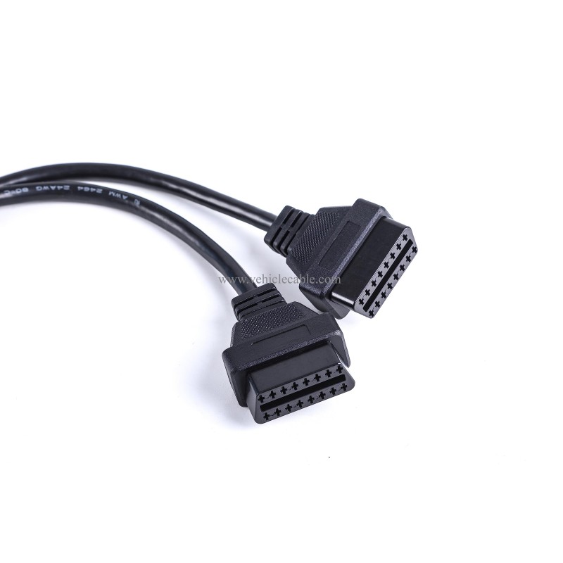 WBLD Right Angle 1pcs Male to 2pcs Female OBD2 OBDii Splitter Y Cable Thick 24awg Wires for GPS Tracker & Diagnostic Tool & Code Reader 