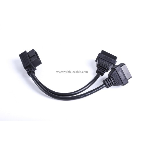 WBLD Right Angle 1pcs Male to 2pcs Female OBD2 OBDii Splitter Y Cable Thick 24awg Wires for GPS Tracker & Diagnostic Tool & Code Reader