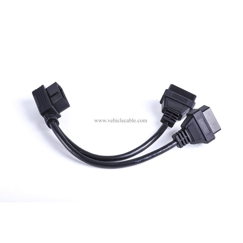 WBLD Right Angle 1pcs Male to 2pcs Female OBD2 OBDii Splitter Y Cable Thick 24awg Wires for GPS Tracker & Diagnostic Tool & Code Reader 