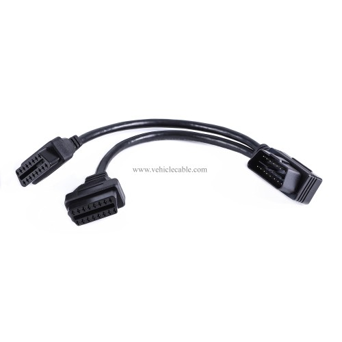 WBLD Right Angle 1pcs Male to 2pcs Female OBD2 OBDii Splitter Y Cable Thick 24awg Wires for GPS Tracker & Diagnostic Tool & Code Reader