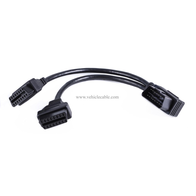 WBLD Right Angle 1pcs Male to 2pcs Female OBD2 OBDii Splitter Y Cable Thick 24awg Wires for GPS Tracker & Diagnostic Tool & Code Reader 