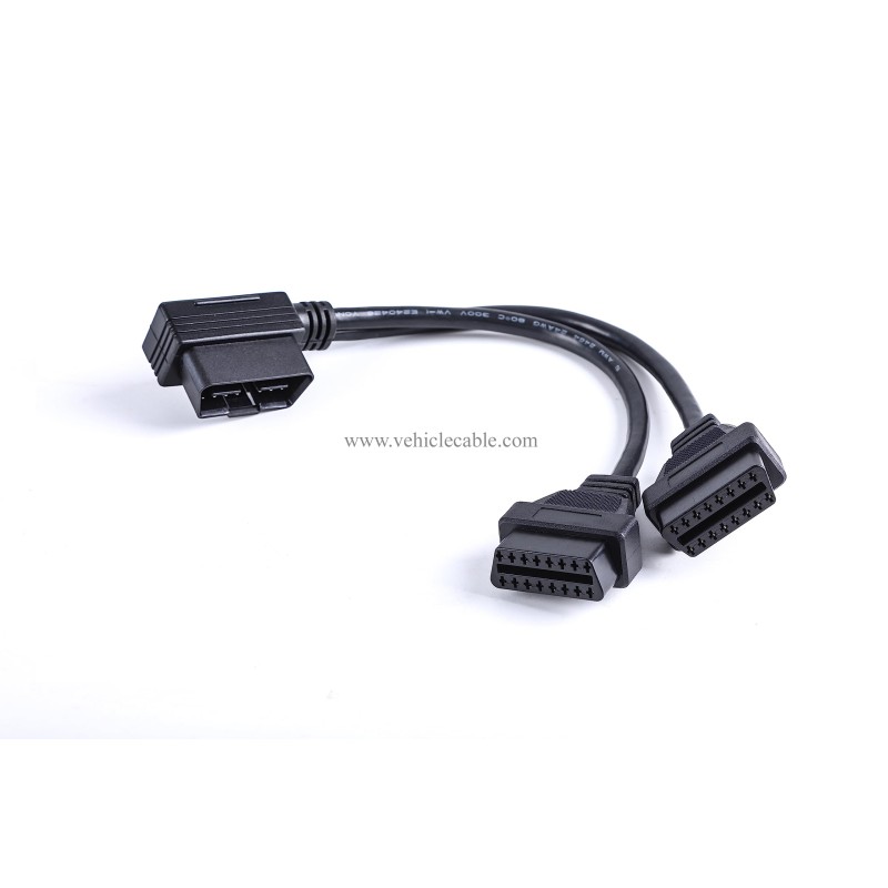 WBLD Right Angle 1pcs Male to 2pcs Female OBD2 OBDii Splitter Y Cable Thick 24awg Wires for GPS Tracker & Diagnostic Tool & Code Reader 