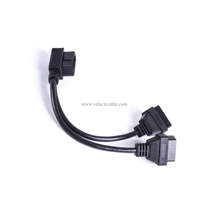 WBLD Right Angle 1pcs Male to 2pcs Female OBD2 OBDii Splitter Y Cable Thick 24awg Wires for GPS Tracker & Diagnostic Tool & Code Reader 