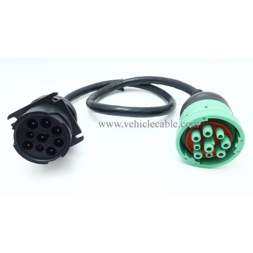 WBLD Overmolded 9 pin J1939 Green Type 2 Male to J1939 Gray Type 1 Female Cable