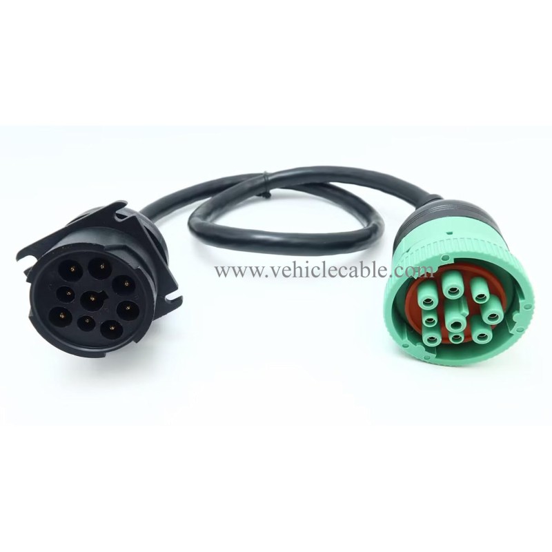 WBLD Overmolded 9 pin J1939 Green Type 2 Male to J1939 Gray Type 1 Female Cable 