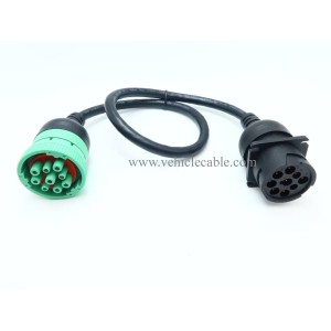 WBLD Overmolded 9 pin J1939 Green Type 2 Male to J1939 Gray Type 1 Female Cable 