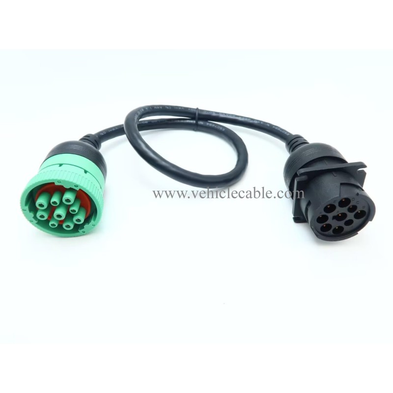WBLD Overmolded 9 pin J1939 Green Type 2 Male to J1939 Gray Type 1 Female Cable 