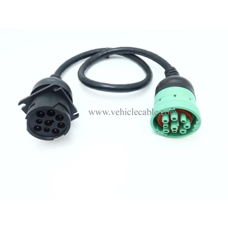 WBLD Overmolded 9 pin J1939 Green Type 2 Male to J1939 Gray Type 1 Female Cable 