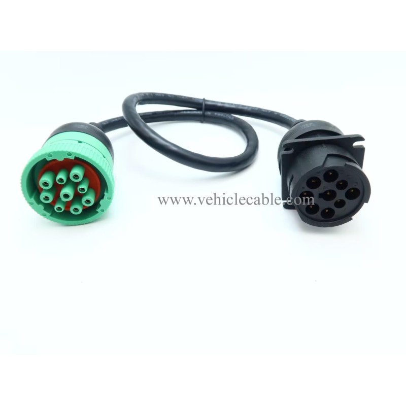 WBLD Overmolded 9 pin J1939 Green Type 2 Male to J1939 Gray Type 1 Female Cable 