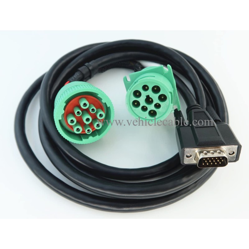 WBLD Green Type 2 J1939 Male and Female 9pin to DB15 Male Splitter Y Cable for Cal amp 5C994-2 