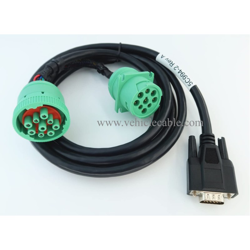 WBLD Green Type 2 J1939 Male and Female 9pin to DB15 Male Splitter Y Cable for Cal amp 5C994-2 