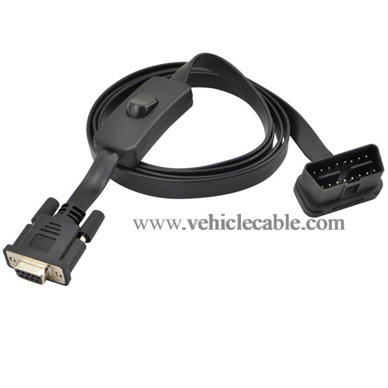 OLLGEN 1.5M 5ft OBD2 OBDII 16 Pin Male to DB9 Serial RS232 Female Port OBD Cable Adapter Diagnostic Extension Cable Connector with Power Switch 