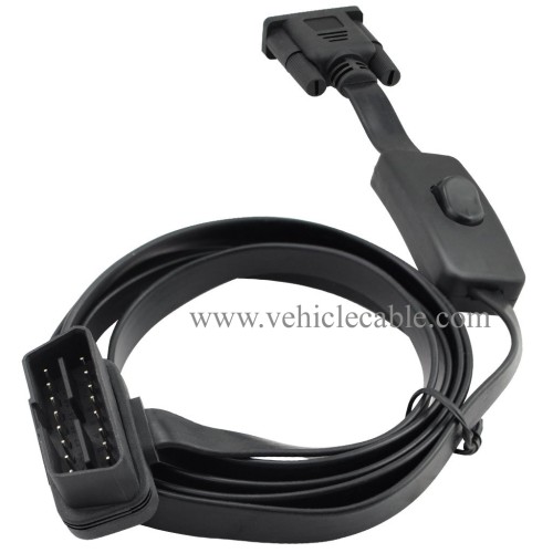 OLLGEN 1.5M 5ft OBD2 OBDII 16 Pin Male to DB9 Serial RS232 Female Port OBD Cable Adapter Diagnostic Extension Cable Connector with Power Switch