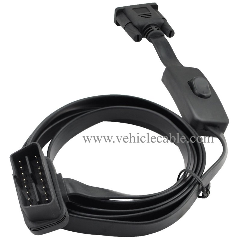 OLLGEN 1.5M 5ft OBD2 OBDII 16 Pin Male to DB9 Serial RS232 Female Port OBD Cable Adapter Diagnostic Extension Cable Connector with Power Switch 