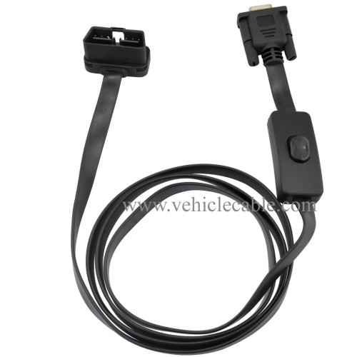 OLLGEN 1.5M 5ft OBD2 OBDII 16 Pin Male to DB9 Serial RS232 Female Port OBD Cable Adapter Diagnostic Extension Cable Connector with Power Switch