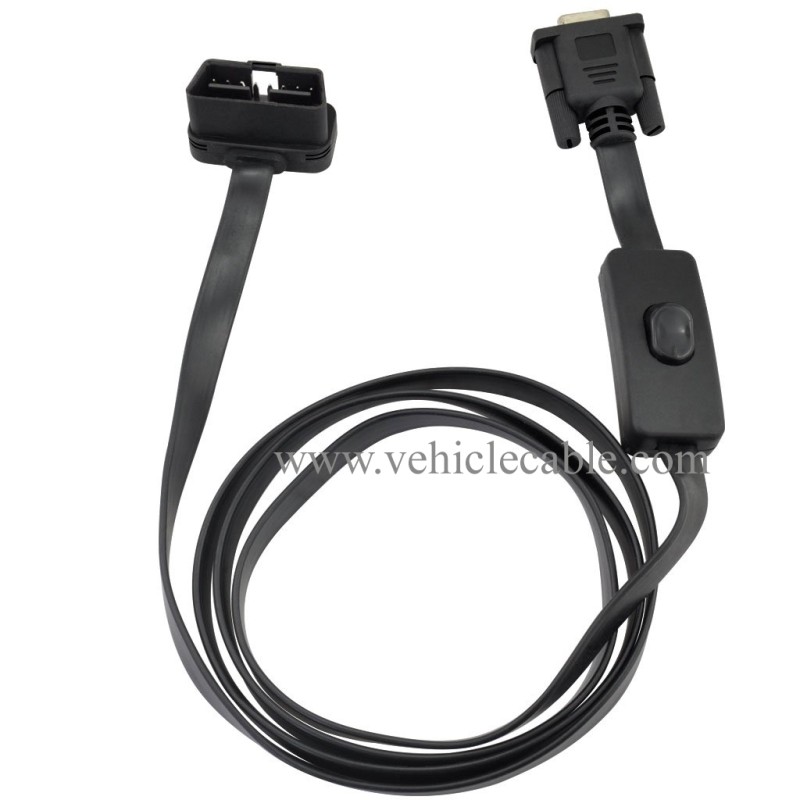 OLLGEN 1.5M 5ft OBD2 OBDII 16 Pin Male to DB9 Serial RS232 Female Port OBD Cable Adapter Diagnostic Extension Cable Connector with Power Switch 