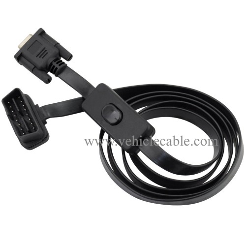 OLLGEN 1.5M 5ft OBD2 OBDII 16 Pin Male to DB9 Serial RS232 Female Port OBD Cable Adapter Diagnostic Extension Cable Connector with Power Switch