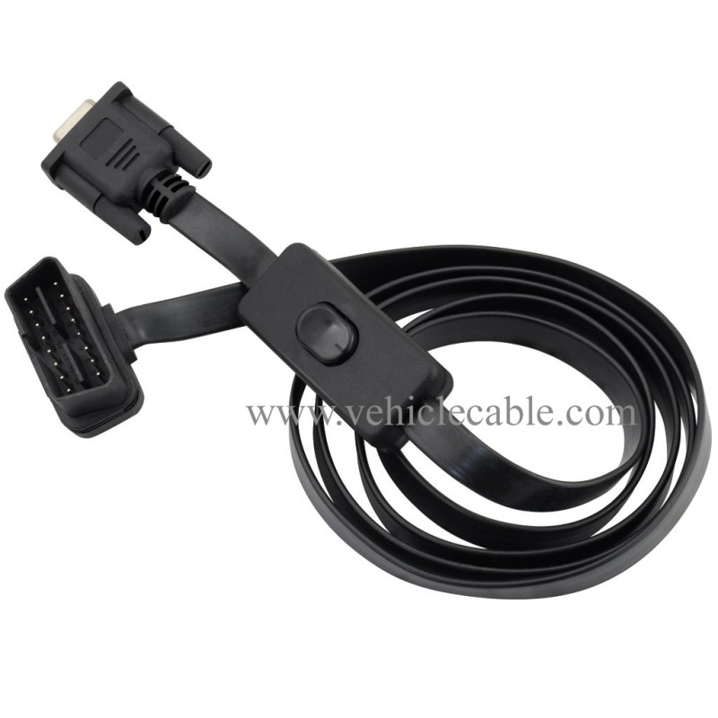 OLLGEN 1.5M 5ft OBD2 OBDII 16 Pin Male to DB9 Serial RS232 Female Port OBD Cable Adapter Diagnostic Extension Cable Connector with Power Switch 
