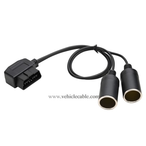 OLLGEN 50cm/1.64ft Right Angle OBD2 Male to Cigarette Lighter Dual Female Connector with Switch Vehicle Car Memory Saver Power Supply Cable