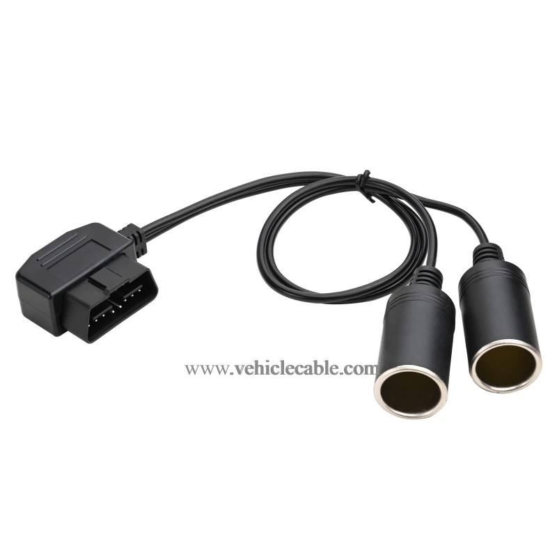 OLLGEN 50cm/1.64ft Right Angle OBD2 Male to Cigarette Lighter Dual Female Connector with Switch Vehicle Car Memory Saver Power Supply Cable