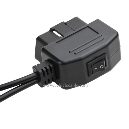 OLLGEN 50cm/1.64ft Right Angle OBD2 Male to Cigarette Lighter Dual Female Connector with Switch Vehicle Car Memory Saver Power Supply Cable