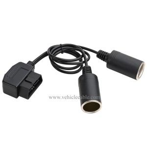 OLLGEN 50cm/1.64ft Right Angle OBD2 Male to Cigarette Lighter Dual Female Connector with Switch Vehicle Car Memory Saver Power Supply Cable 