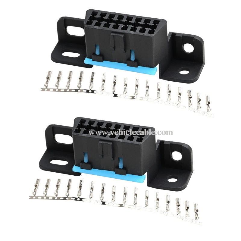 OLLGEN OBD2 16 Pin Female Connector Fixed Harness Female Assembled Plug Dash Port (Pack of 2) 