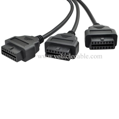 OLLGEN 50cm / 20" Right Angle Ultra Low Profile OBD2 Male to 3 Female OBDII 16 Pin Y Splitter Cord Diagnostic Extension Cable with Power Switch