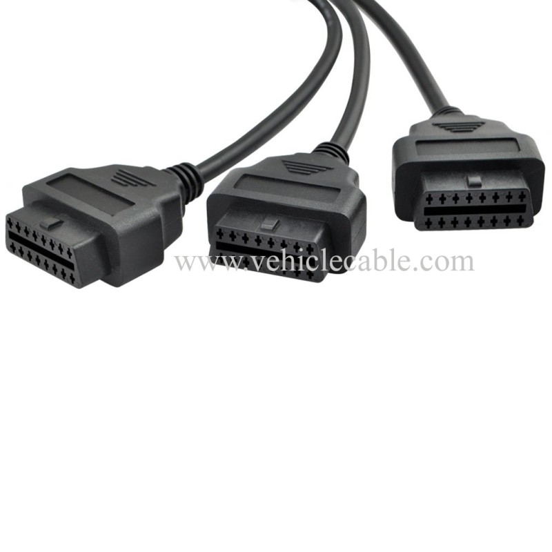 OLLGEN 50cm / 20" Right Angle Ultra Low Profile OBD2 Male to 3 Female OBDII 16 Pin Y Splitter Cord Diagnostic Extension Cable with Power Switch 