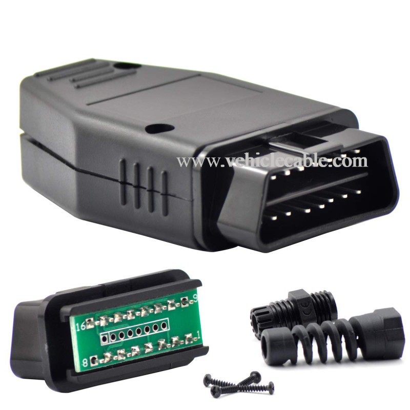 OLLGEN Auto Car OBD2 16 Pin Connector, 16 Pin Male Connector Adapter, Standard 16 Pin Male Plug, OBD Shell, OBDII PCB Diagnostic Tool (Black) 