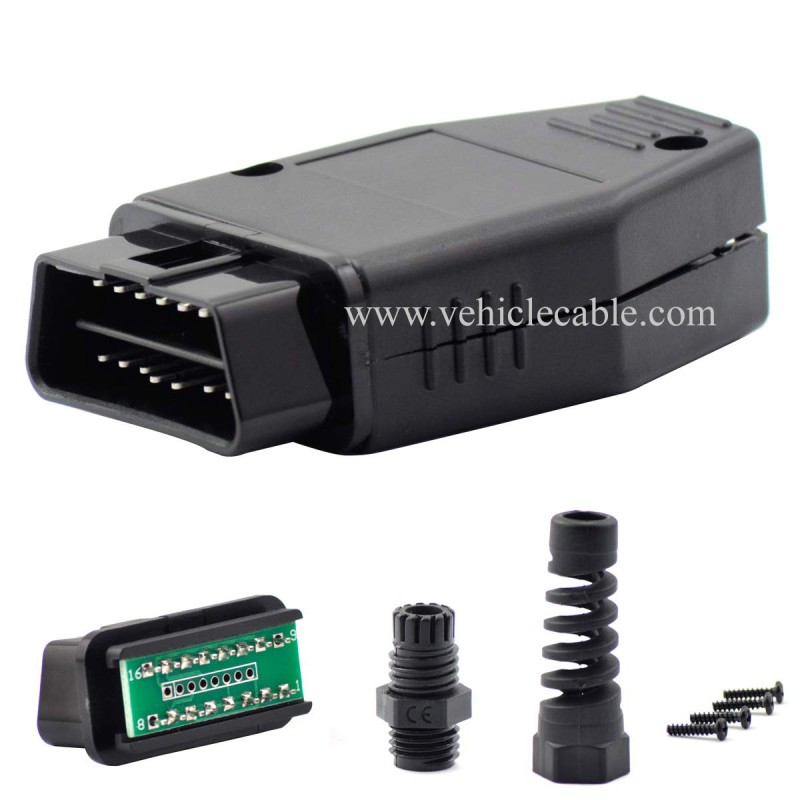 OLLGEN Auto Car OBD2 16 Pin Connector, 16 Pin Male Connector Adapter, Standard 16 Pin Male Plug, OBD Shell, OBDII PCB Diagnostic Tool (Black) 