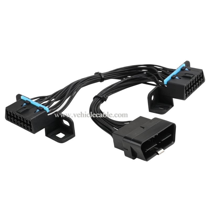 OLLGEN OBD2 Extension Cable Universal OBDII 30cm 16 Pin Female to Male/Female Extension Cable OBD2 Splitter Adapter Cable Y Cable 12" (Black) 