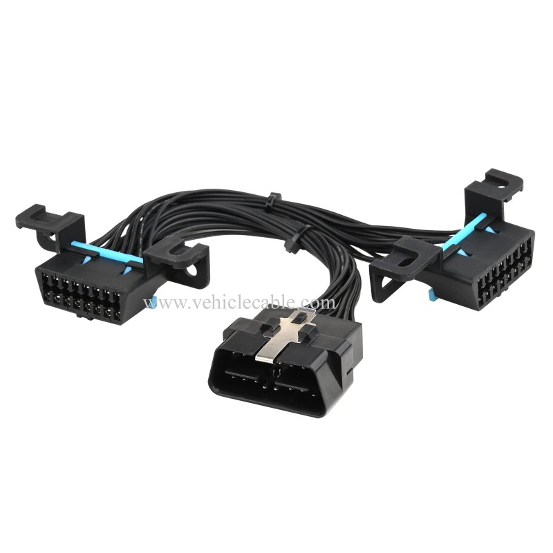 OLLGEN OBD2 Extension Cable Universal OBDII 30cm 16 Pin Female to Male/Female Extension Cable OBD2 Splitter Adapter Cable Y Cable 12" (Black) 