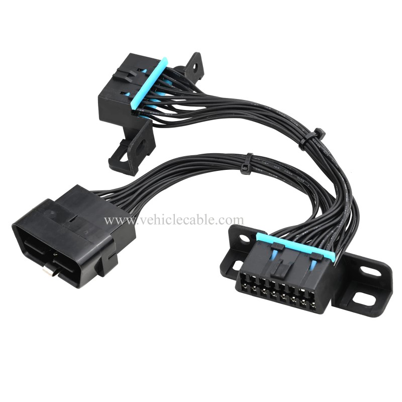 OLLGEN OBD2 Extension Cable Universal OBDII 30cm 16 Pin Female to Male/Female Extension Cable OBD2 Splitter Adapter Cable Y Cable 12" (Black) 