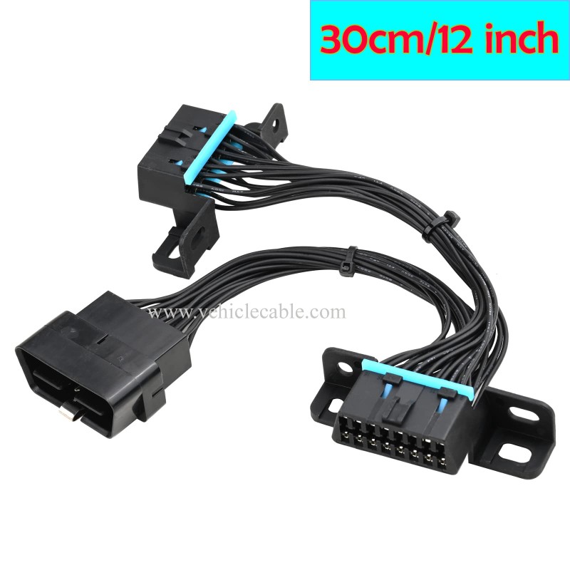 OLLGEN OBD2 Extension Cable Universal OBDII 30cm 16 Pin Female to Male/Female Extension Cable OBD2 Splitter Adapter Cable Y Cable 12" (Black) 