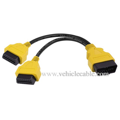 OLLGEN 1ft Feet 30cm/12 inch Full 16 Pin OBD2 OBD II Y Splitter Cable Male to Dual Female J1962 Ports Extension Connector Adapter 26AWG