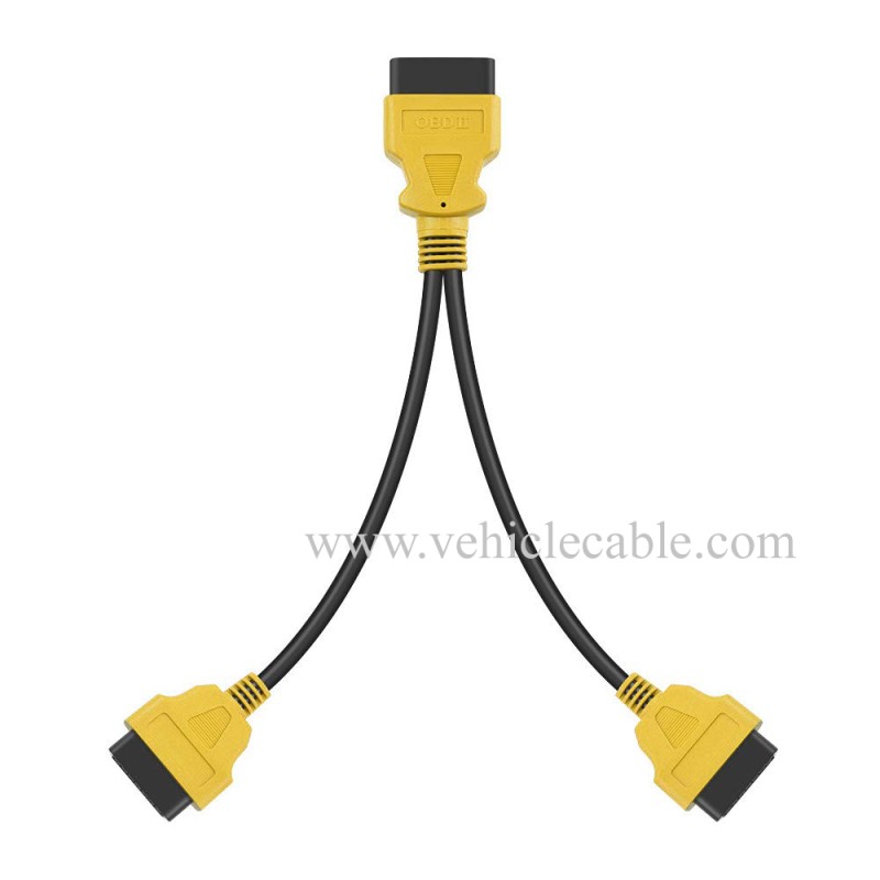 OLLGEN 1ft Feet 30cm/12 inch Full 16 Pin OBD2 OBD II Y Splitter Cable Male to Dual Female J1962 Ports Extension Connector Adapter 26AWG 