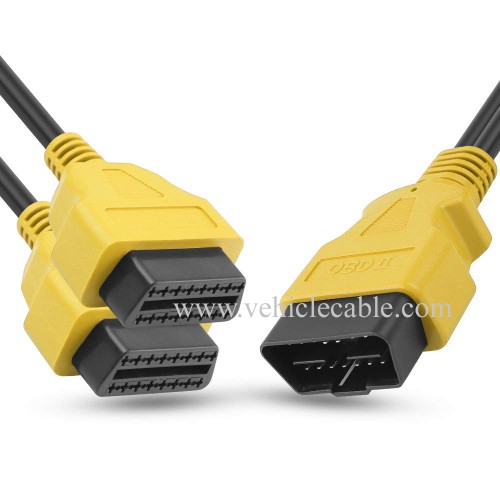 OLLGEN 1ft Feet 30cm/12 inch Full 16 Pin OBD2 OBD II Y Splitter Cable Male to Dual Female J1962 Ports Extension Connector Adapter 26AWG