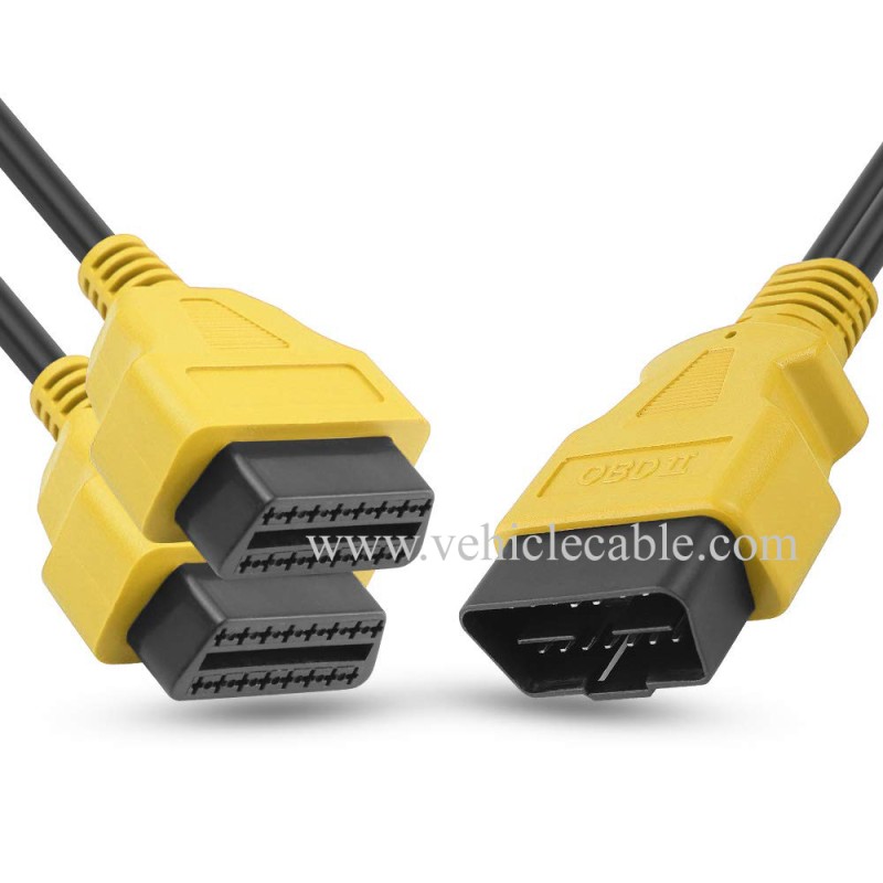 OLLGEN 1ft Feet 30cm/12 inch Full 16 Pin OBD2 OBD II Y Splitter Cable Male to Dual Female J1962 Ports Extension Connector Adapter 26AWG 