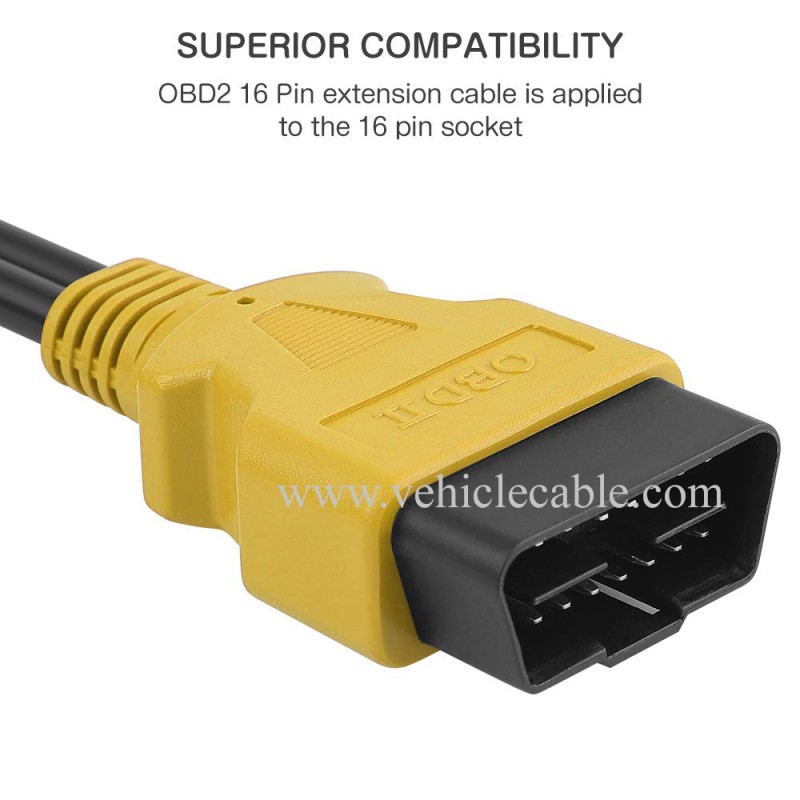 OLLGEN 1ft Feet 30cm/12 inch Full 16 Pin OBD2 OBD II Y Splitter Cable Male to Dual Female J1962 Ports Extension Connector Adapter 26AWG 