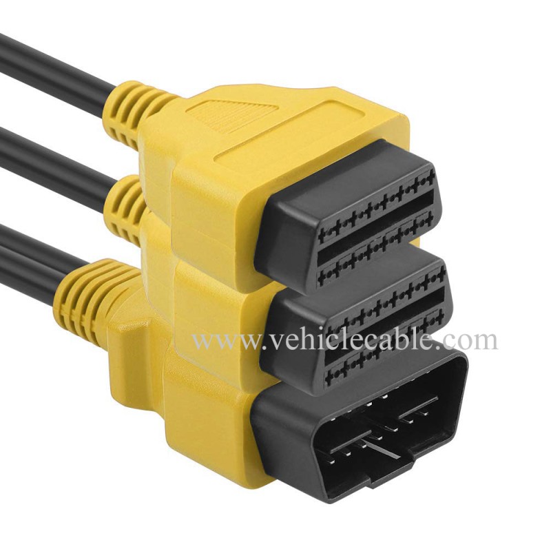 OLLGEN 1ft Feet 30cm/12 inch Full 16 Pin OBD2 OBD II Y Splitter Cable Male to Dual Female J1962 Ports Extension Connector Adapter 26AWG 