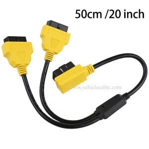 OLLGEN 1ft Feet 30cm/12 inch Full 16 Pin OBD2 OBD II Y Splitter Cable Male to Dual Female J1962 Ports Extension Connector Adapter 26AWG 