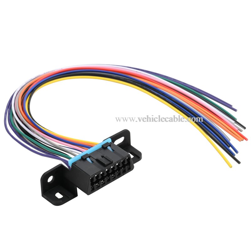 OLLGEN Universal Full 16 Pin J1962F OBD2 Female Connecto Fixed Harness Assembled Adapter Plug Dash Port with DIY Colorful Cables 12"/30cm