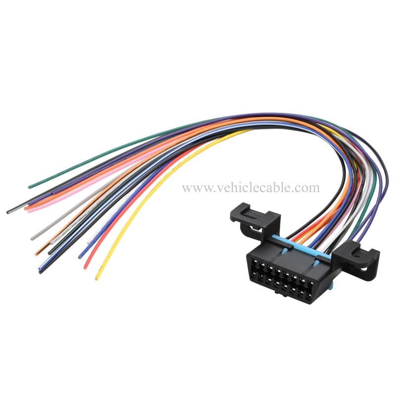 OLLGEN Universal Full 16 Pin J1962F OBD2 Female Connecto Fixed Harness Assembled Adapter Plug Dash Port with DIY Colorful Cables 12"/30cm 